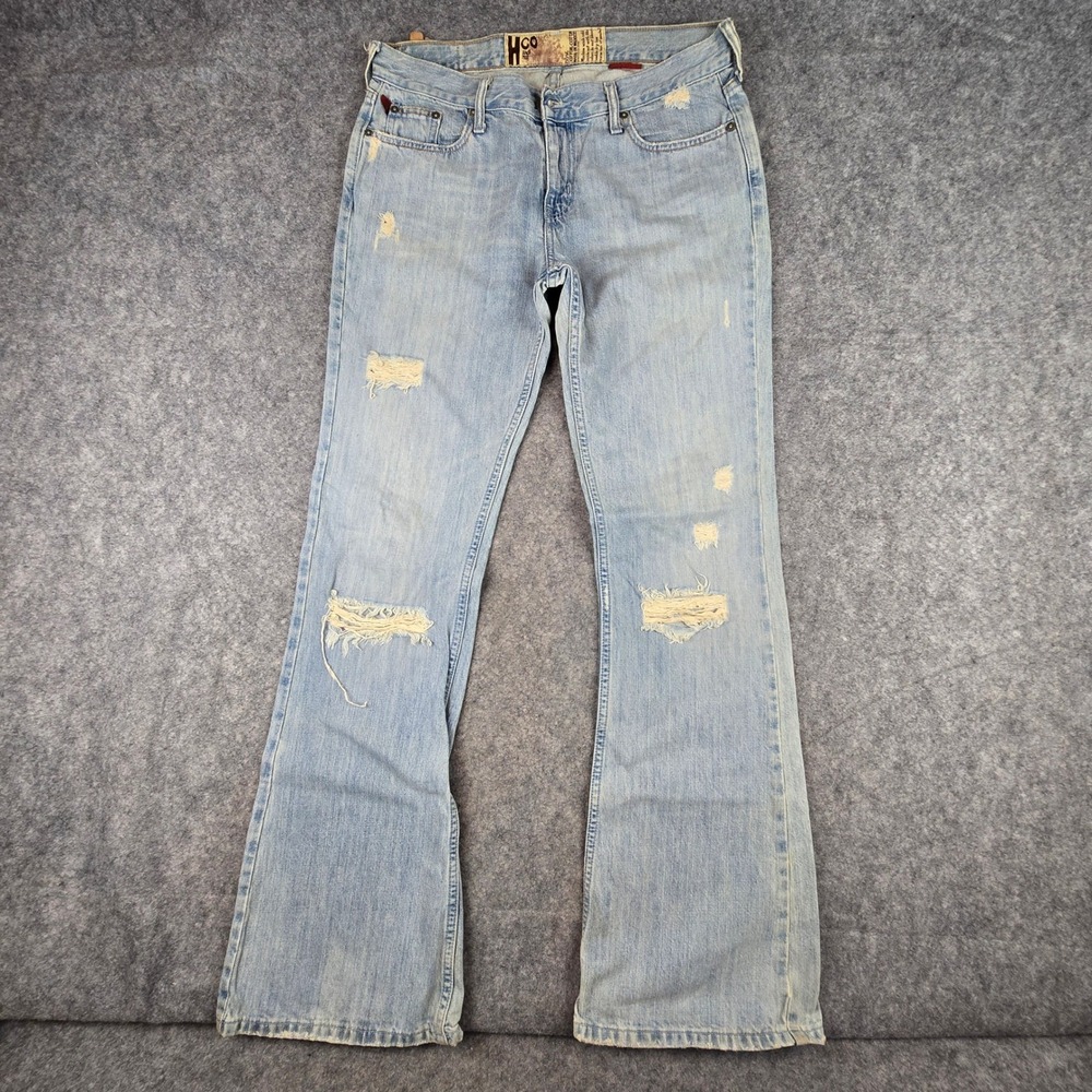 Hollister Jeans Womens (Size 1?)Light Wash Flare Distressed Low Rise Denim